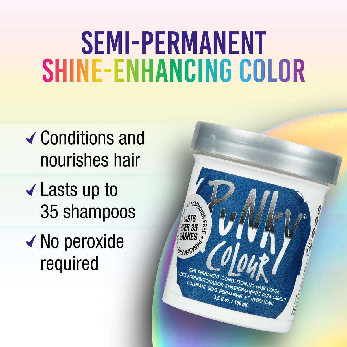 Punky midnight blue dye texture poured on hand highlighting creamy conditioning formula