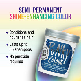 Punky midnight blue dye texture poured on hand highlighting creamy conditioning formula