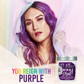 Punky applied on blonde hair showing vibrant purple payoff and shine