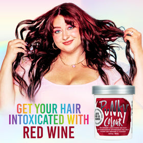 Punky before and after hair transformation showing vibrant red payoff benefit