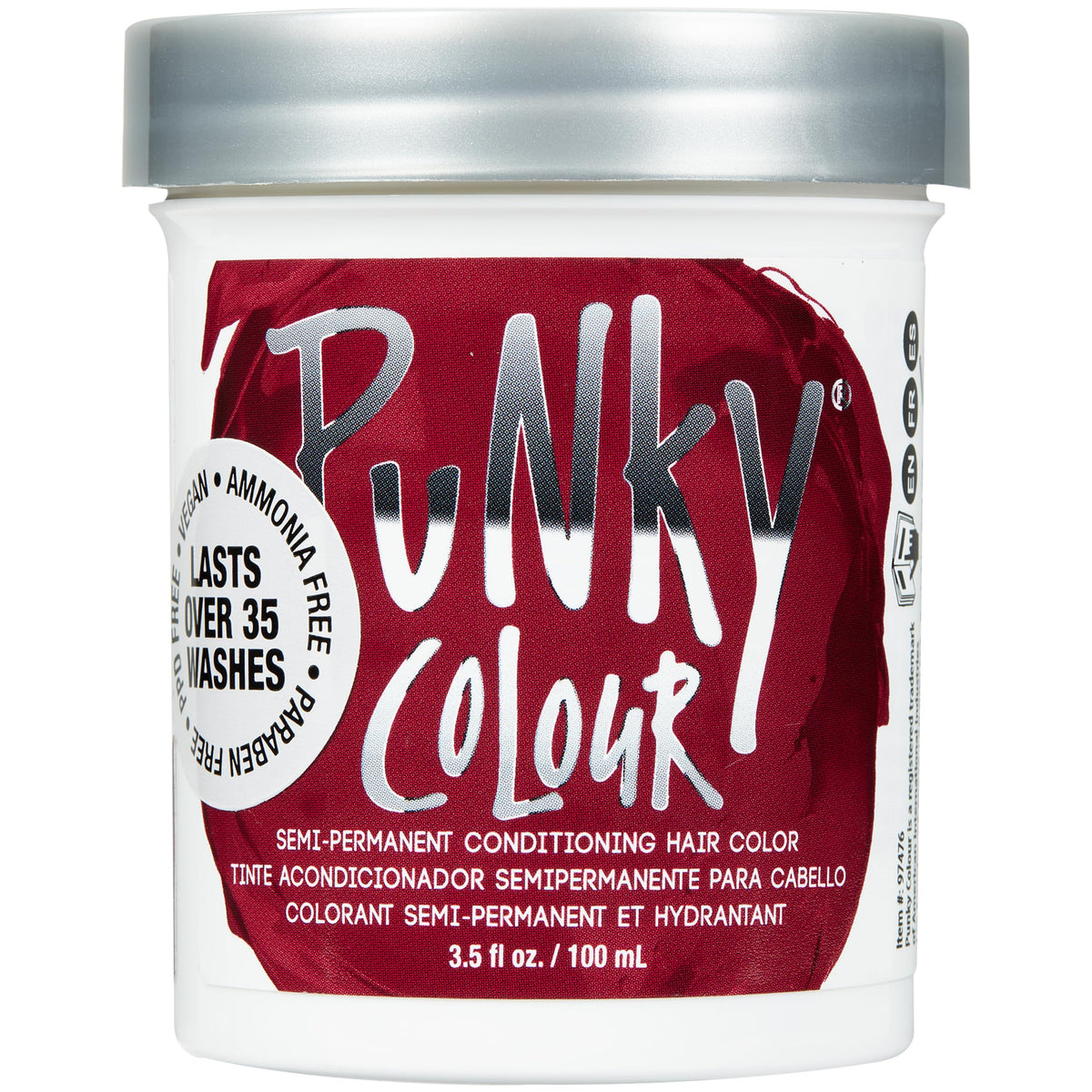 Punky bottle front view showing vivid red-wine shade and packaging benefits