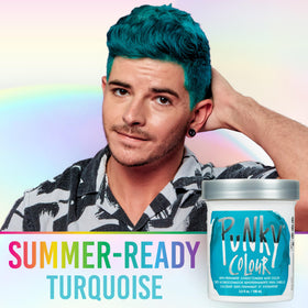 Punky turquoise applied to hair strands by hand for easy at-home use