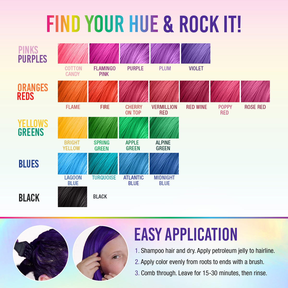 Punky violet lifestyle hairshot on model with glossy violet hair showing bold style benefit