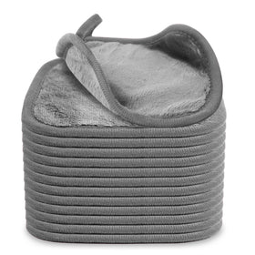 Puomue front pack of twelve grey makeup remover cloths showing compact set and value