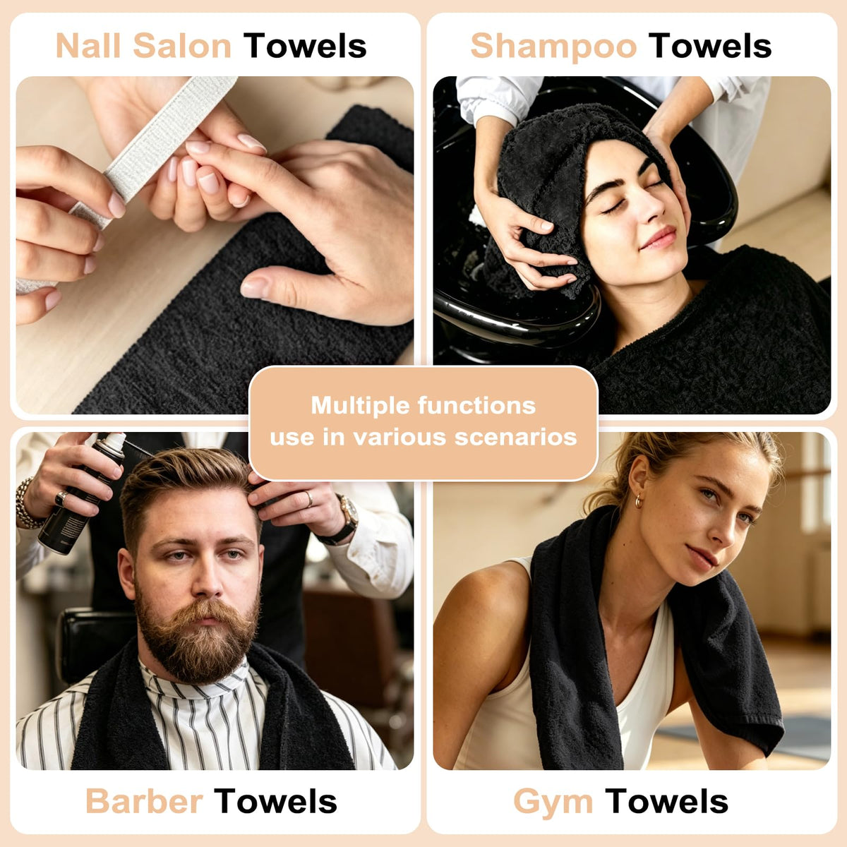 Puomue towels displayed on spa counter creating a tidy professional atmosphere