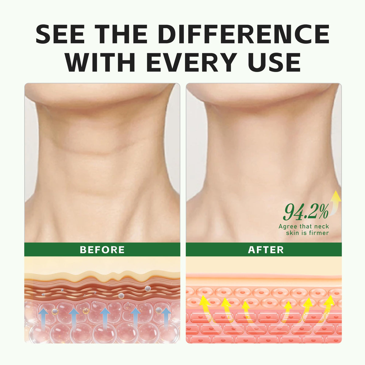 PUQIANNA applied to neck highlighting smoother, firmer look