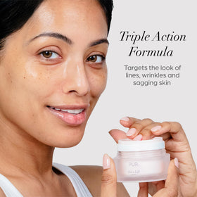 PÜR MINERALS applying cream to face and neck for smoother appearance
