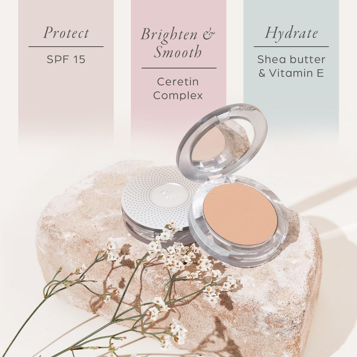 PÜR MINERALS close-up texture with brush showing fine powder and effortless application