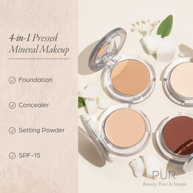 PÜR MINERALS open compact revealing pressed powder pan and mirror for quick touchups