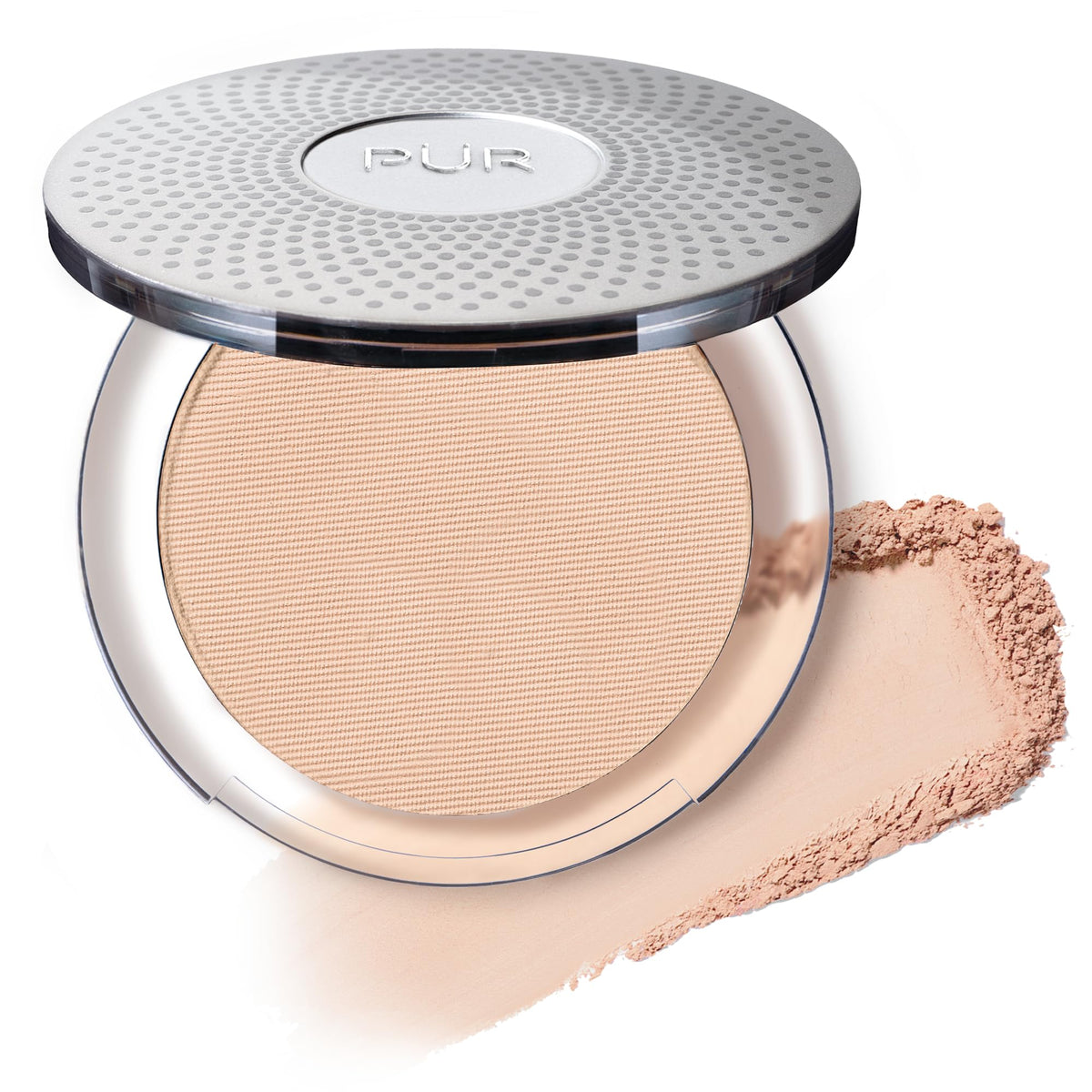 PÜR MINERALS compact front view displaying ivory shade and sleek case for easy use