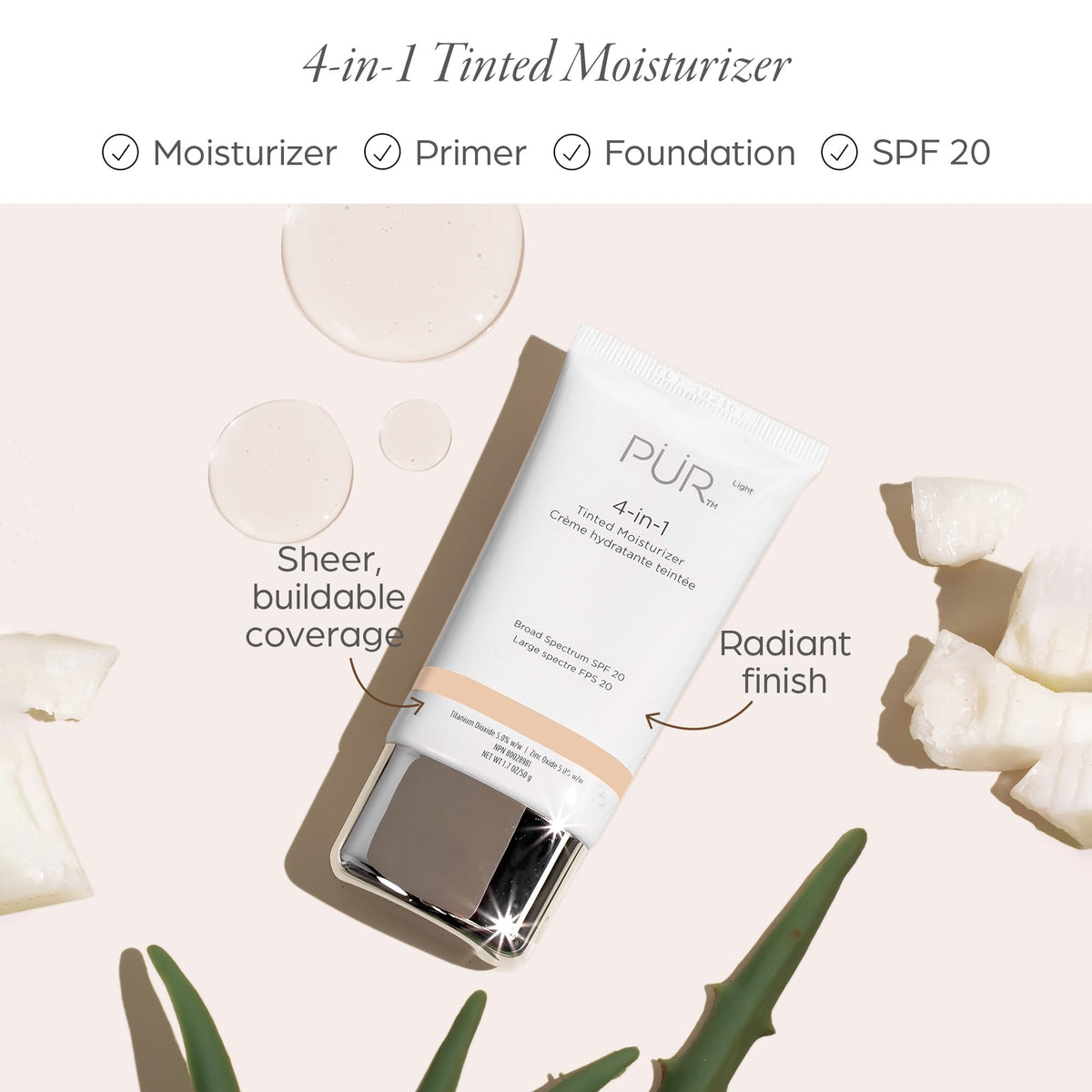 PÜR MINERALS pump dispense close-up highlighting controlled application