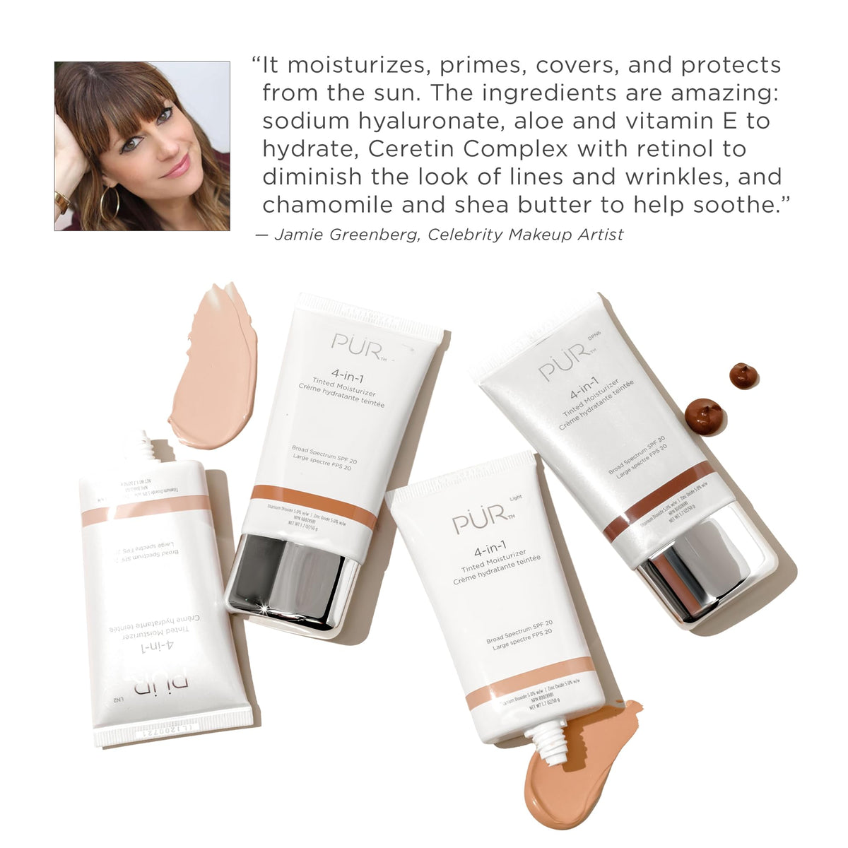 PÜR MINERALS arm swatches under different lighting for shade match