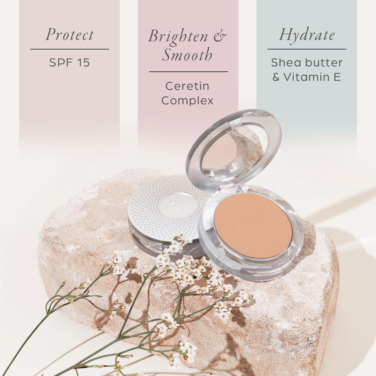 PÜR MINERALS swatch on skin showing medium shade coverage benefits