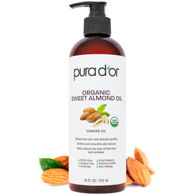 PURA D'OR front packaging showing 16 oz bottle and organic seal for trustworthy purity