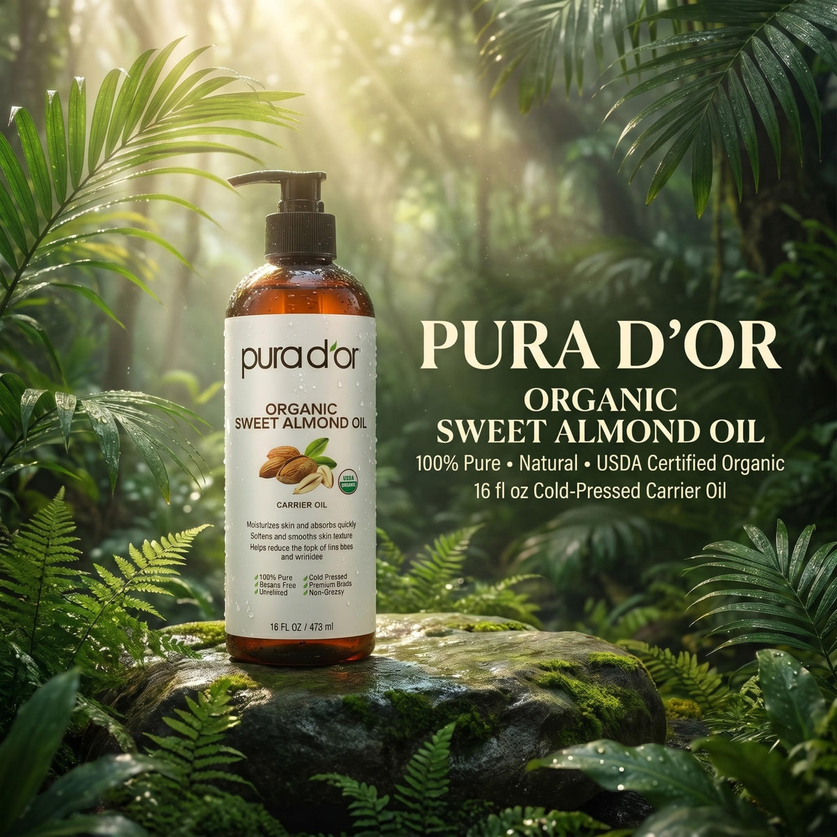 PURA D'OR oil pouring to show smooth texture and quick-absorbing hydration