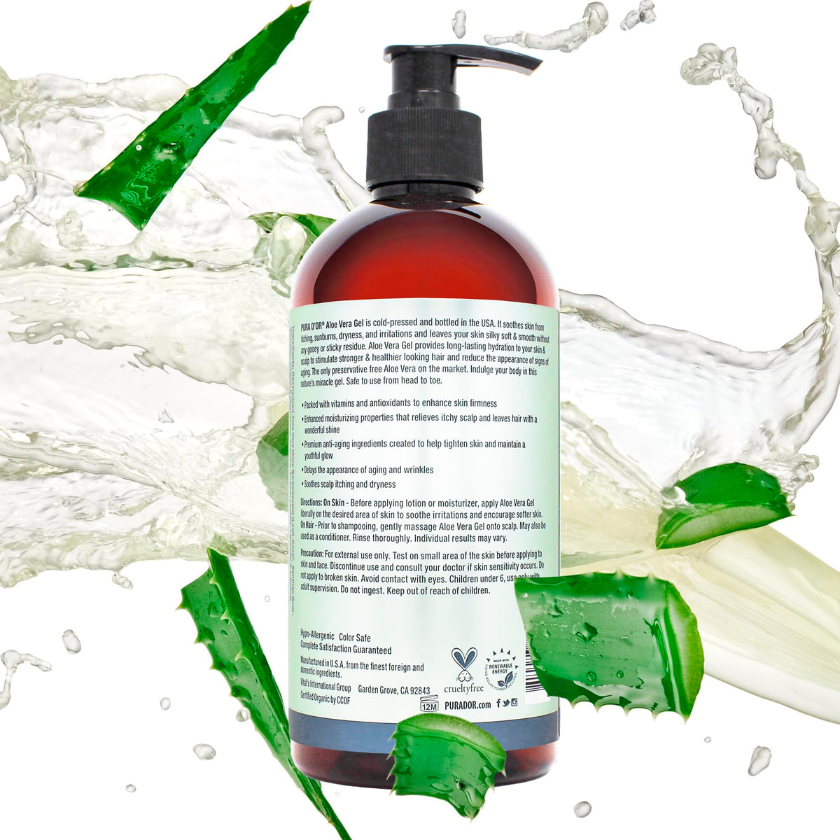 PURA D'OR jar on bathroom vanity conveying clean beauty benefit