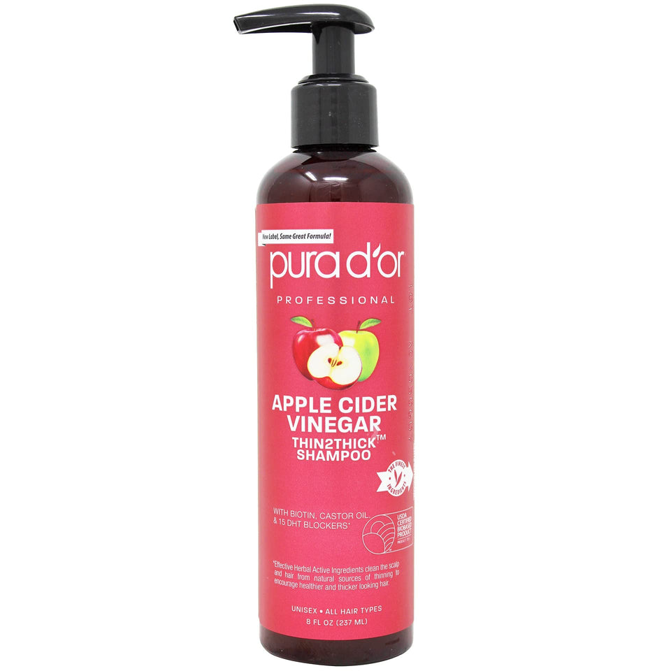 PURA D'OR bottle front view showing label and clarifying shampoo benefits