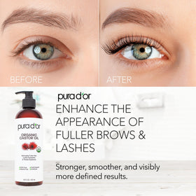 PURA D'OR applied to lashes with spoolie demonstrating conditioning benefit