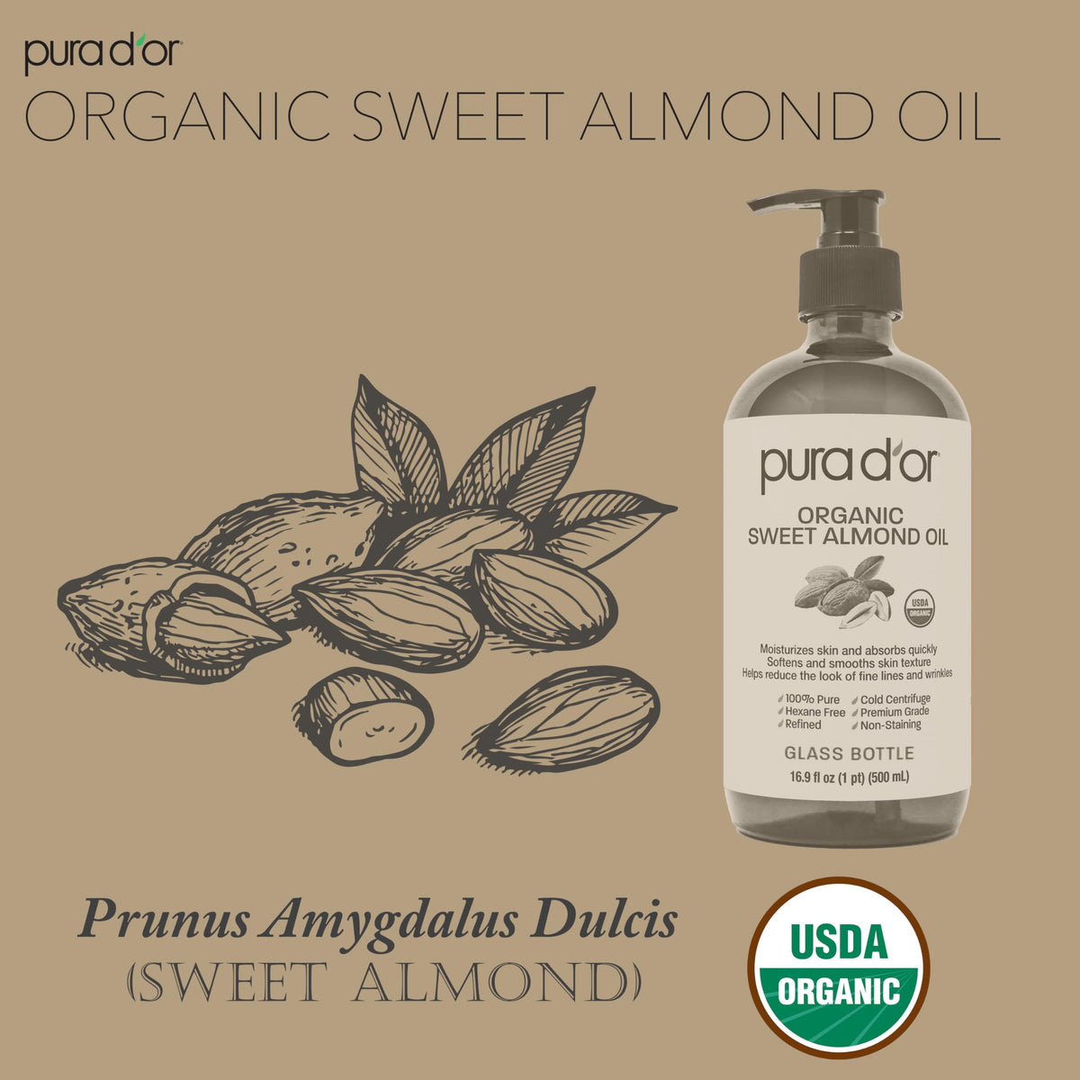 PURA D'OR oil being applied to forearm to demonstrate moisturizing effect and smooth finish
