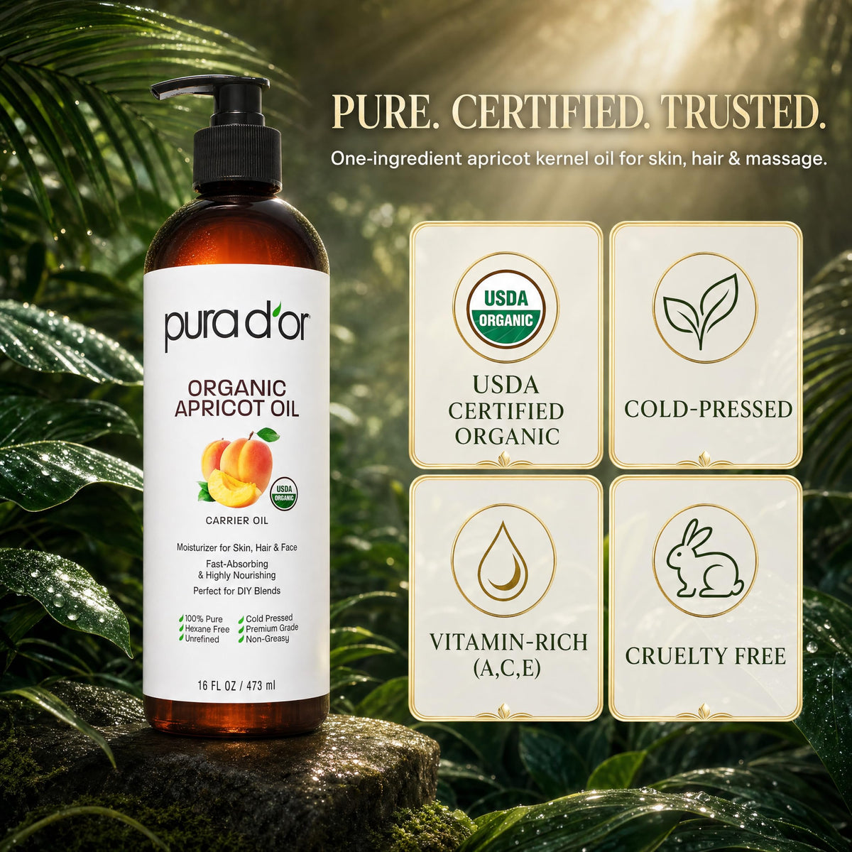 PURA D'OR facial application with fingertips showing smooth hydration benefit