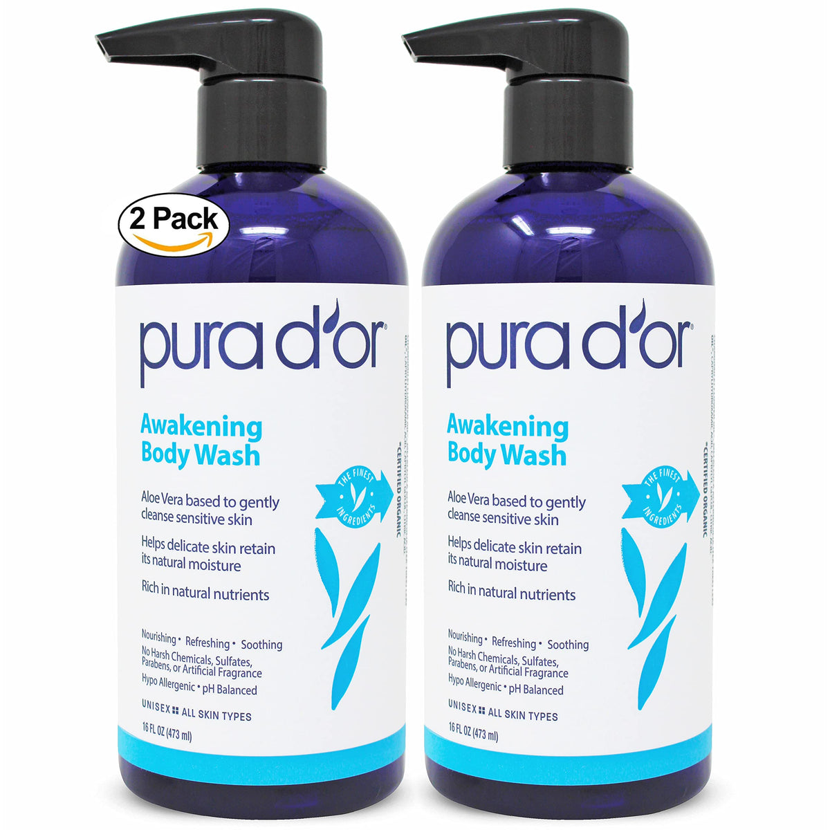 PURA D'OR front bottle showing label and packaging for informed choice