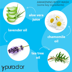 PURA D'OR ingredient label close-up highlighting botanical oils benefit