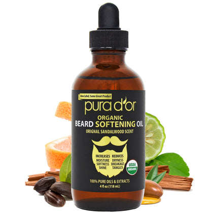 PURA D'OR front packaging showing 4 oz bottle and sandalwood scent benefit