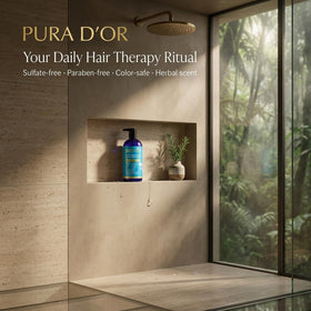 PURA D'OR before and after hair showing added volume, demonstrates fuller appearance