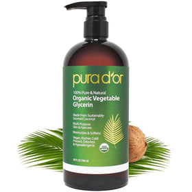 PURA D'OR bottle front view showing label and organic certification benefit