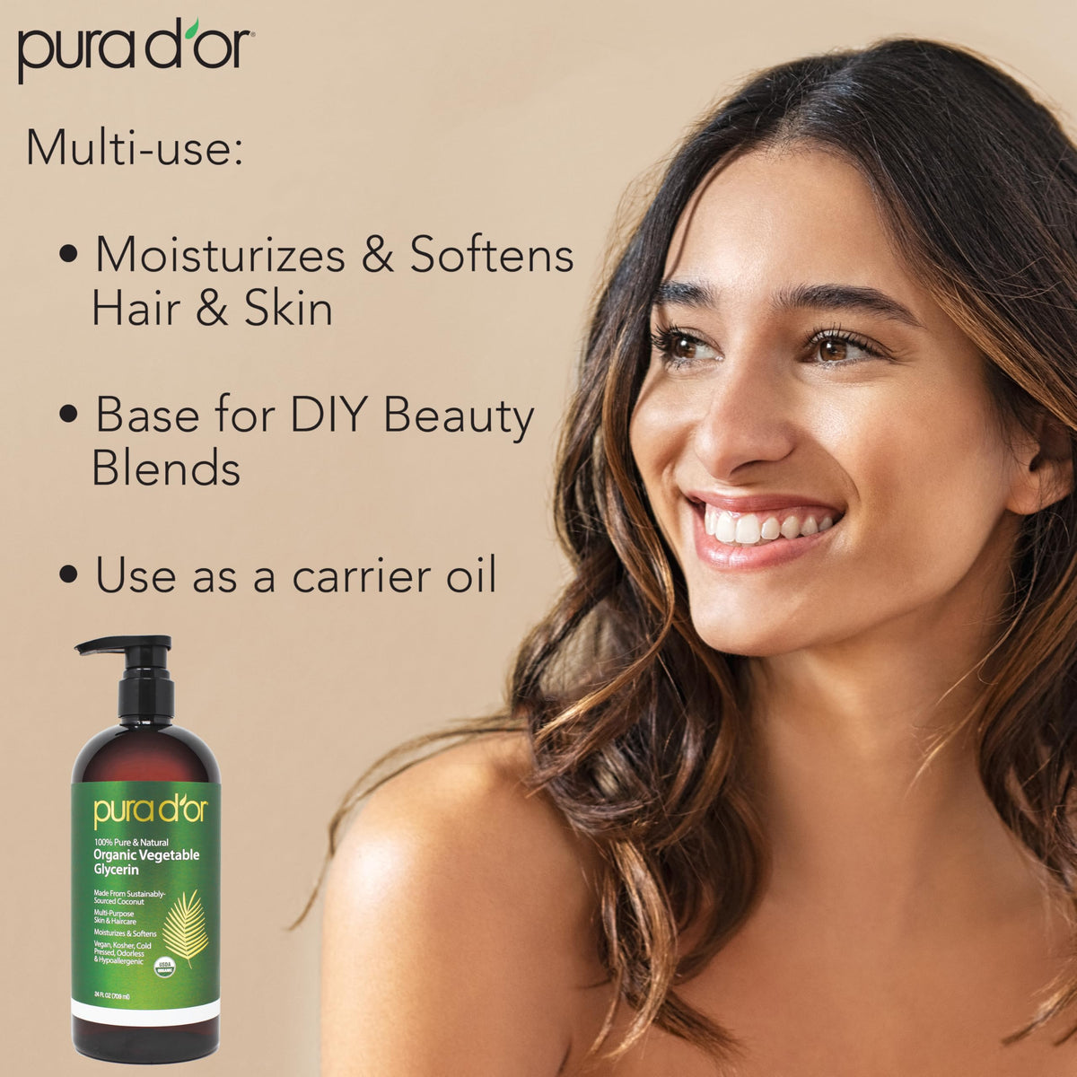 PURA D'OR glycerin pouring clear liquid illustrating easy mixing benefit