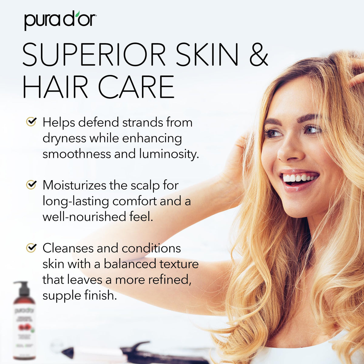 PURA D'OR oil droplet close-up texture highlighting smooth absorption advantage