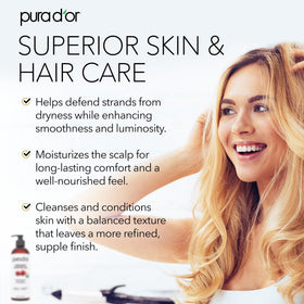 PURA D'OR oil droplet close-up texture highlighting smooth absorption advantage