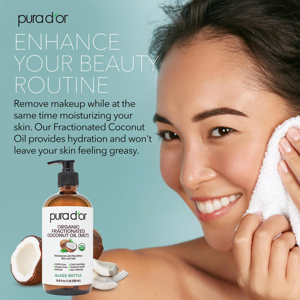 PURA D'OR used to remove makeup showing gentle cleansing benefit