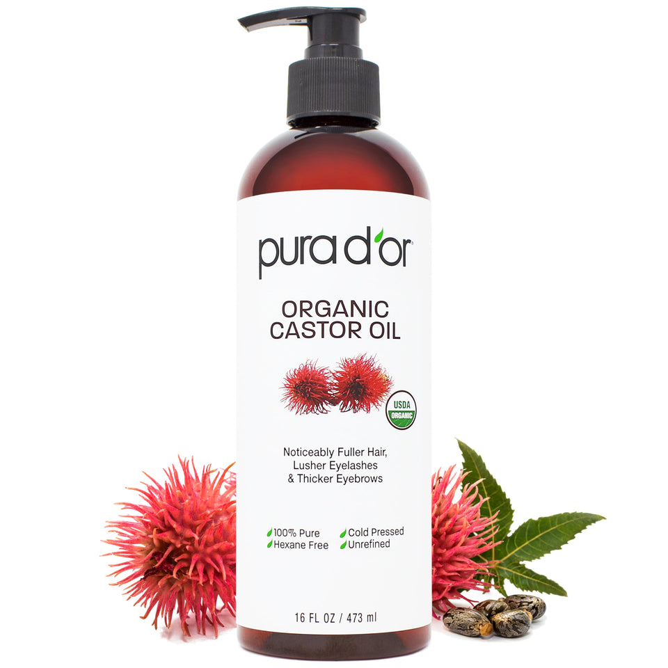 PURA D'OR front bottle shot showing organic label and clean ingredient benefit
