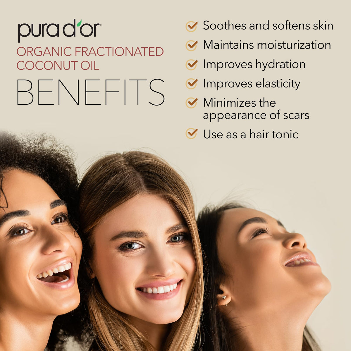 PURA D'OR applied to hair ends showing conditioning and shine benefits