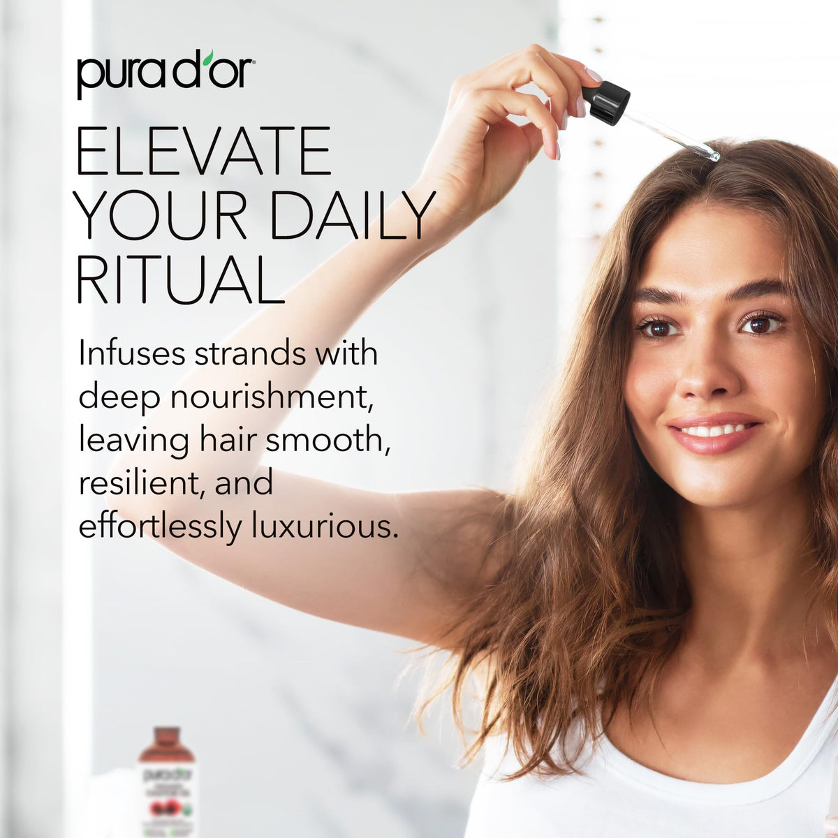 PURA D'OR used as pre-shampoo hair treatment showing added softness benefit