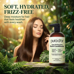 PURA D'OR in-shower use showing conditioner improving detangling and manageability