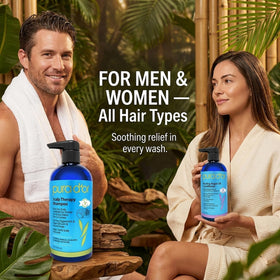PURA D'OR tea tree and argan ingredient display conveying soothing nourishment