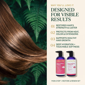 PURA D'OR bottles beside aloe and seaberry highlighting nourishing botanicals