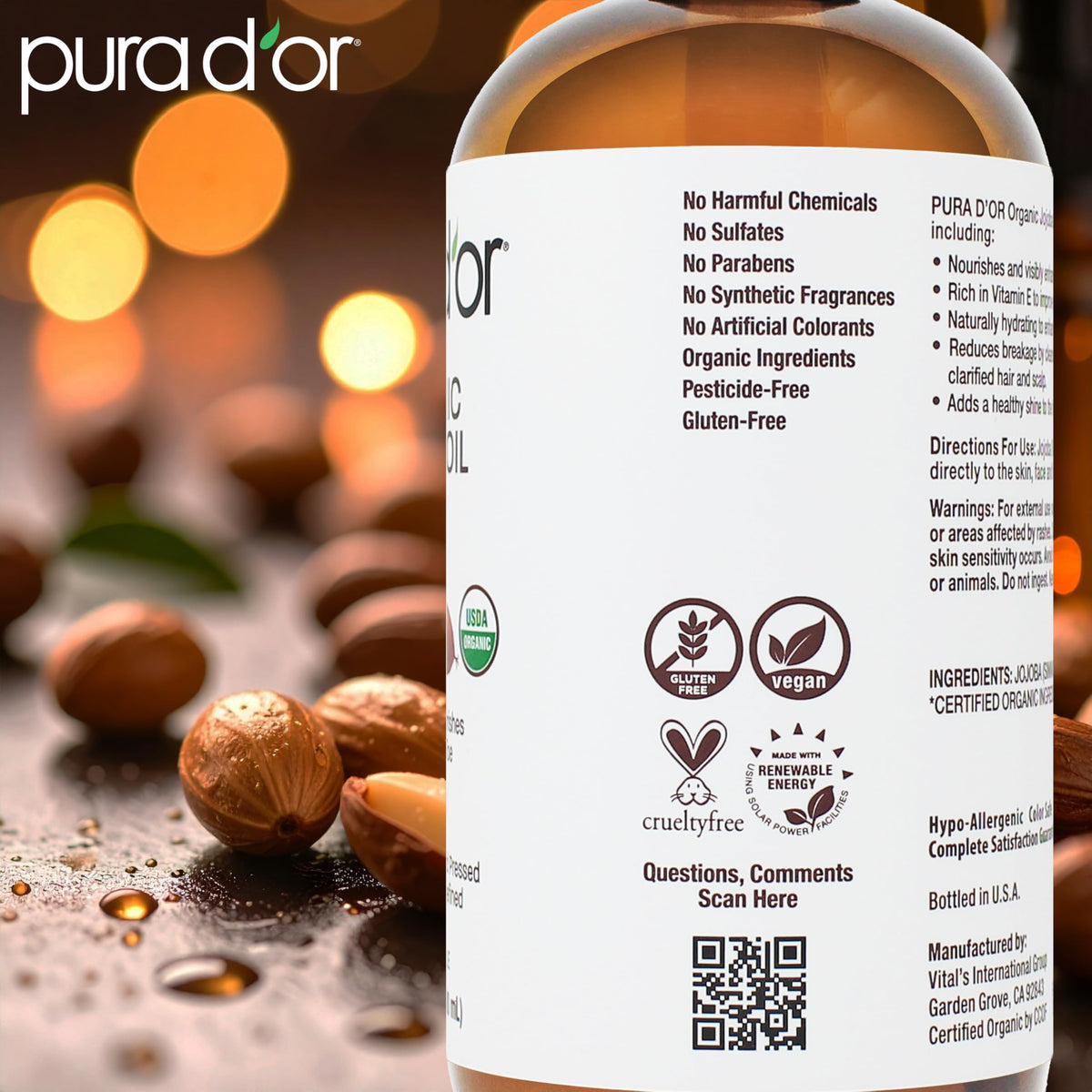 PURA D'OR applied to hair tips showing improved shine and frizz control