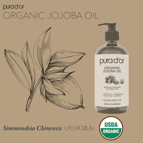 PURA D'OR bottle in hand illustrating 16.9 oz scale and long-lasting supply