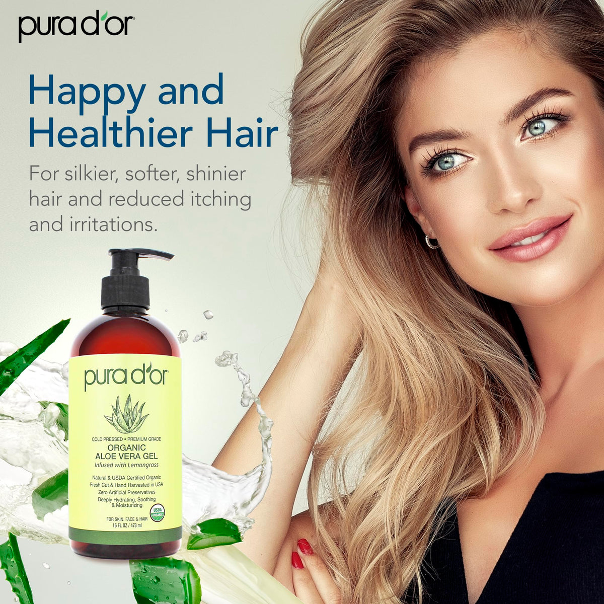 PURA D'OR label close-up highlighting organic ingredients and preservative-free benefit