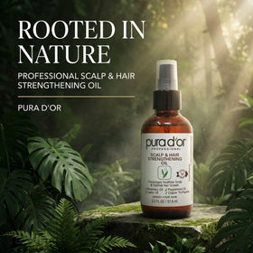 PURA D'OR label close-up highlighting key botanical ingredients and benefits