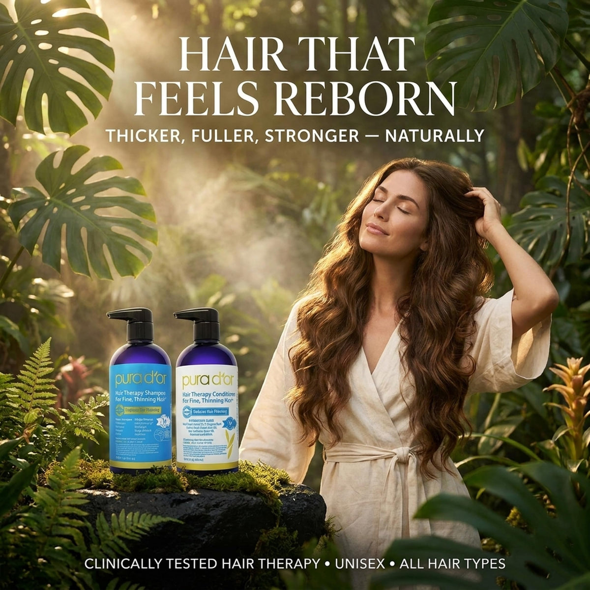 PURA D'OR shampoo lather in hands showing gentle cleansing benefit