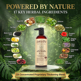 PURA D'OR bottle on bathroom shelf in lifestyle setting promoting daily use