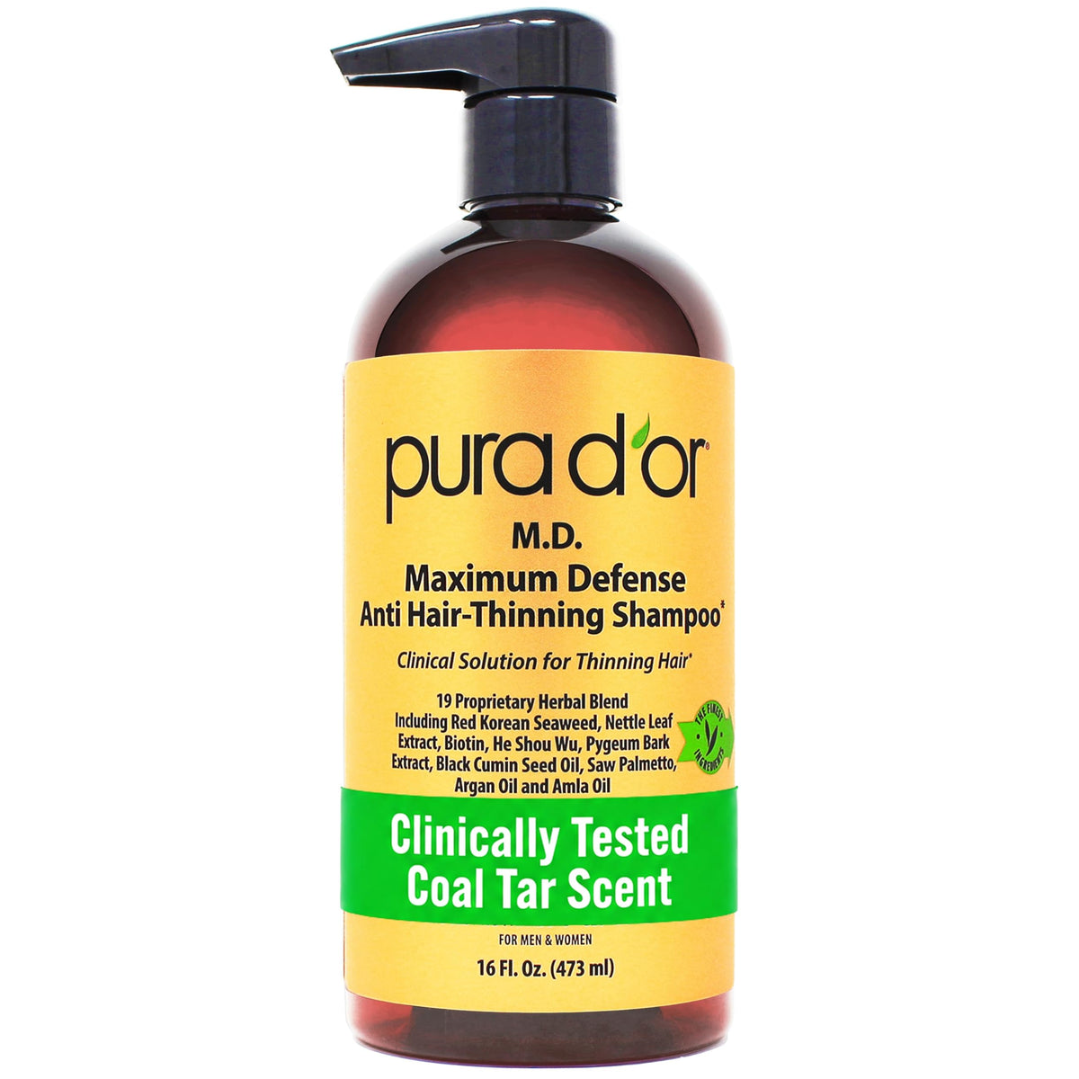 PURA D'OR front bottle view showing packaging and product benefit