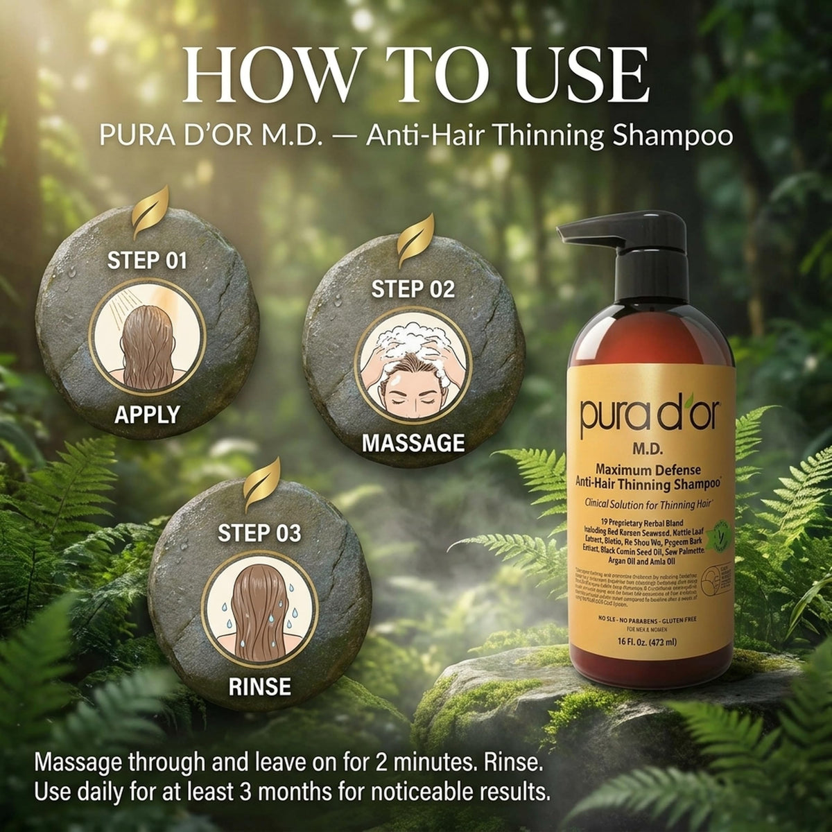 PURA D'OR herbal ingredients flatlay highlighting natural botanical benefits