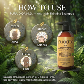 PURA D'OR herbal ingredients flatlay highlighting natural botanical benefits