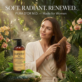PURA D'OR dispensing shampoo from pump for controlled, easy use