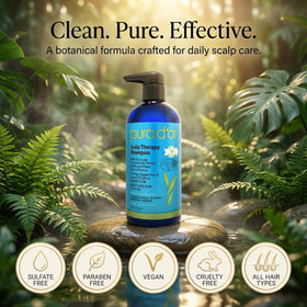 PURA D'OR with tea tree and argan oil display illustrating natural calming benefits